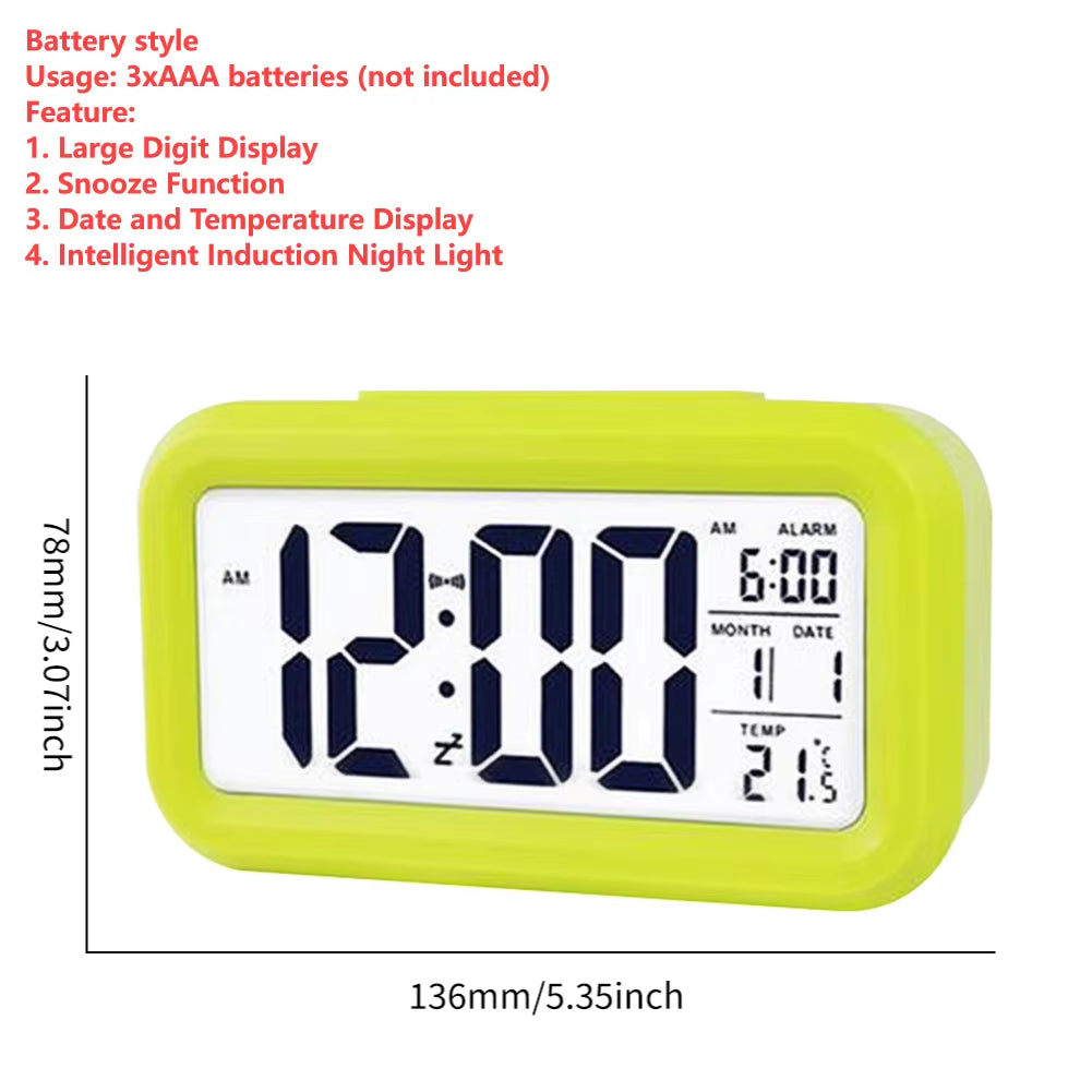 LED Digital Alarm Clock Snooze Function Clock and Temperature Display