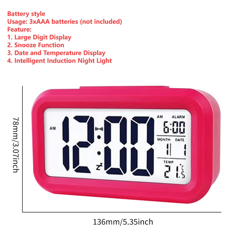 LED Digital Alarm Clock Snooze Function Clock and Temperature Display