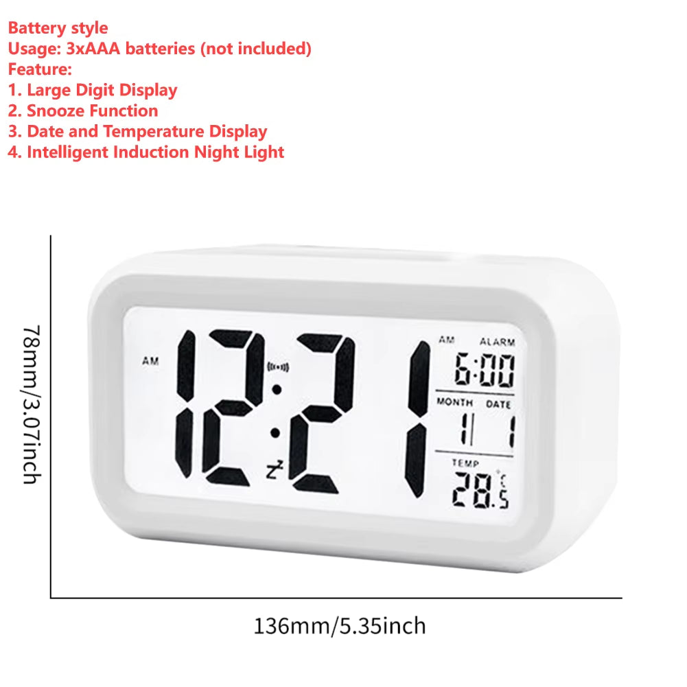 LED Digital Alarm Clock Snooze Function Clock and Temperature Display