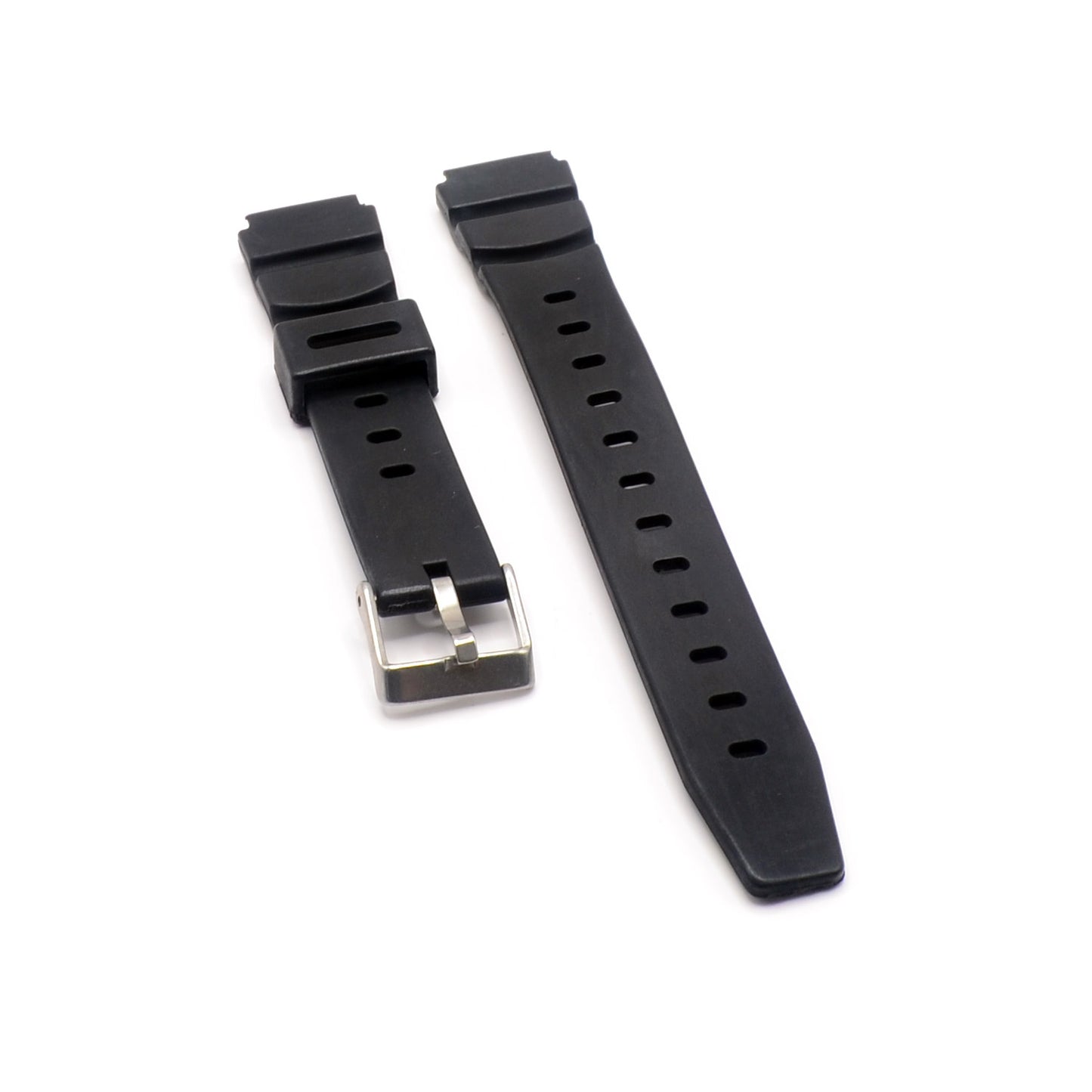 Watch Strap 18mm Replacement Black Rubber Waterproof Sports Steel Buckle