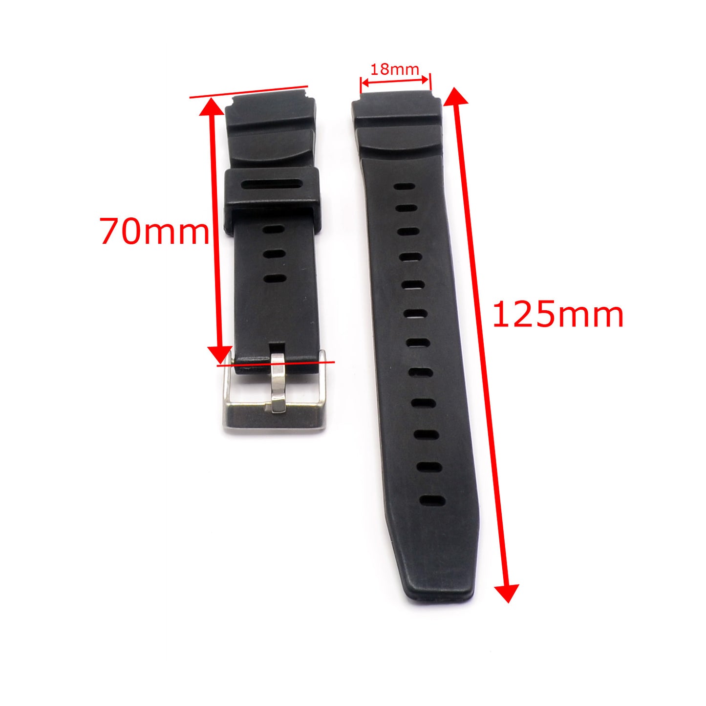 Watch Strap 18mm Replacement Black Rubber Waterproof Sports Steel Buckle