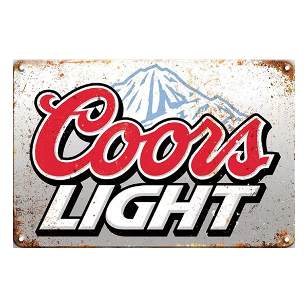 Vintage Coors Light aluminium sign featuring the classic logo with mountain imagery. Perfect for bars, pubs, and man caves.