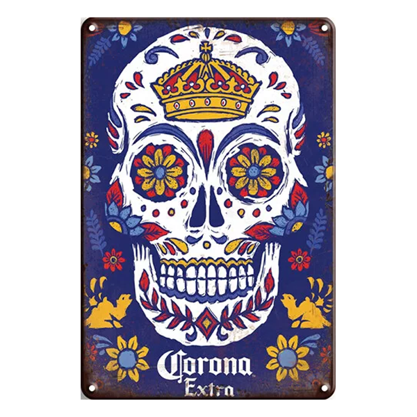 Rustic vintage-style aluminium sign with the Corona Extra logo, the text "La Cerveza Más Fina," and a distressed finish. Perfect for home bars, pubs, and man caves.