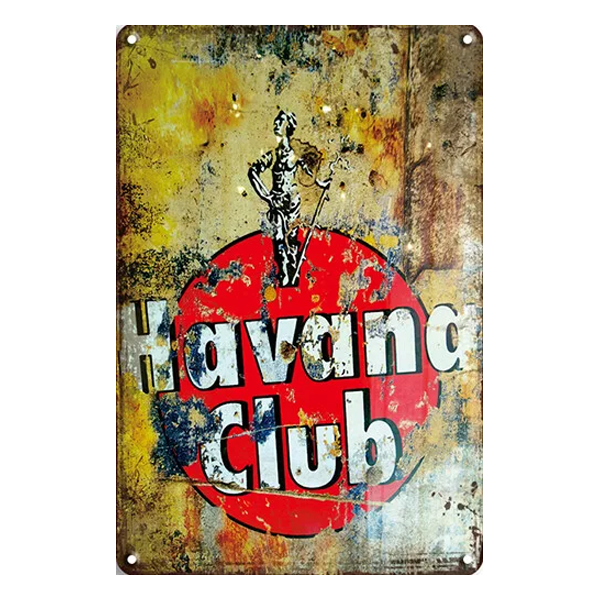 Rustic Havana Club retro aluminium sign featuring the iconic Cuban rum logo with a weathered, vintage finish. Perfect for home bars and pubs.