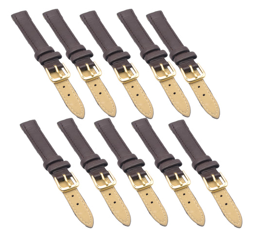 Joblot of 10 – 12mm PU Leather Padded Waterproof Watch Straps in Brown