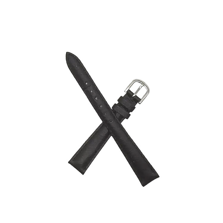 Black leather watch strap with padded design - flat lay.