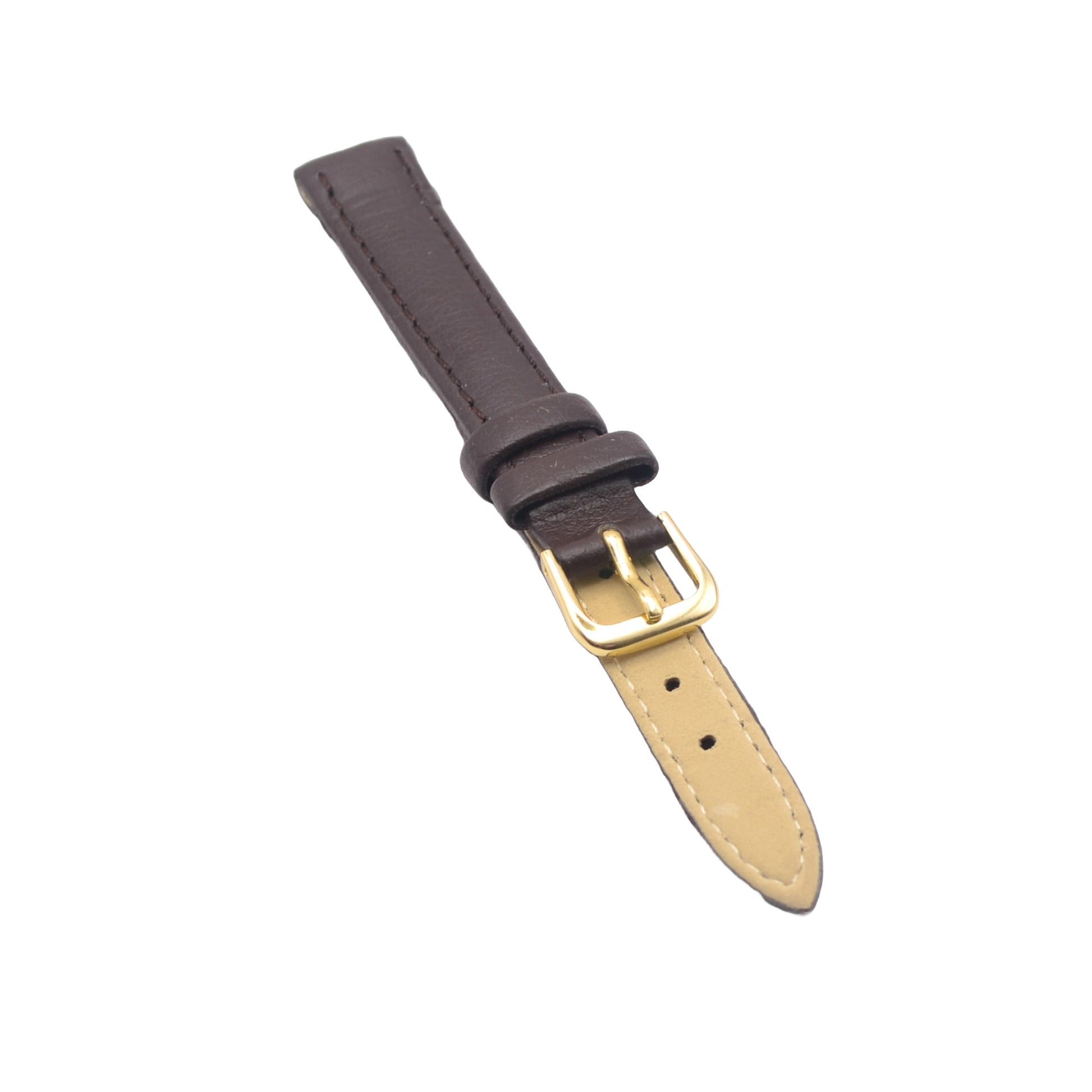 12mm PU Leather Padded Waterproof Watch Strap in Brown with Gold Buckle