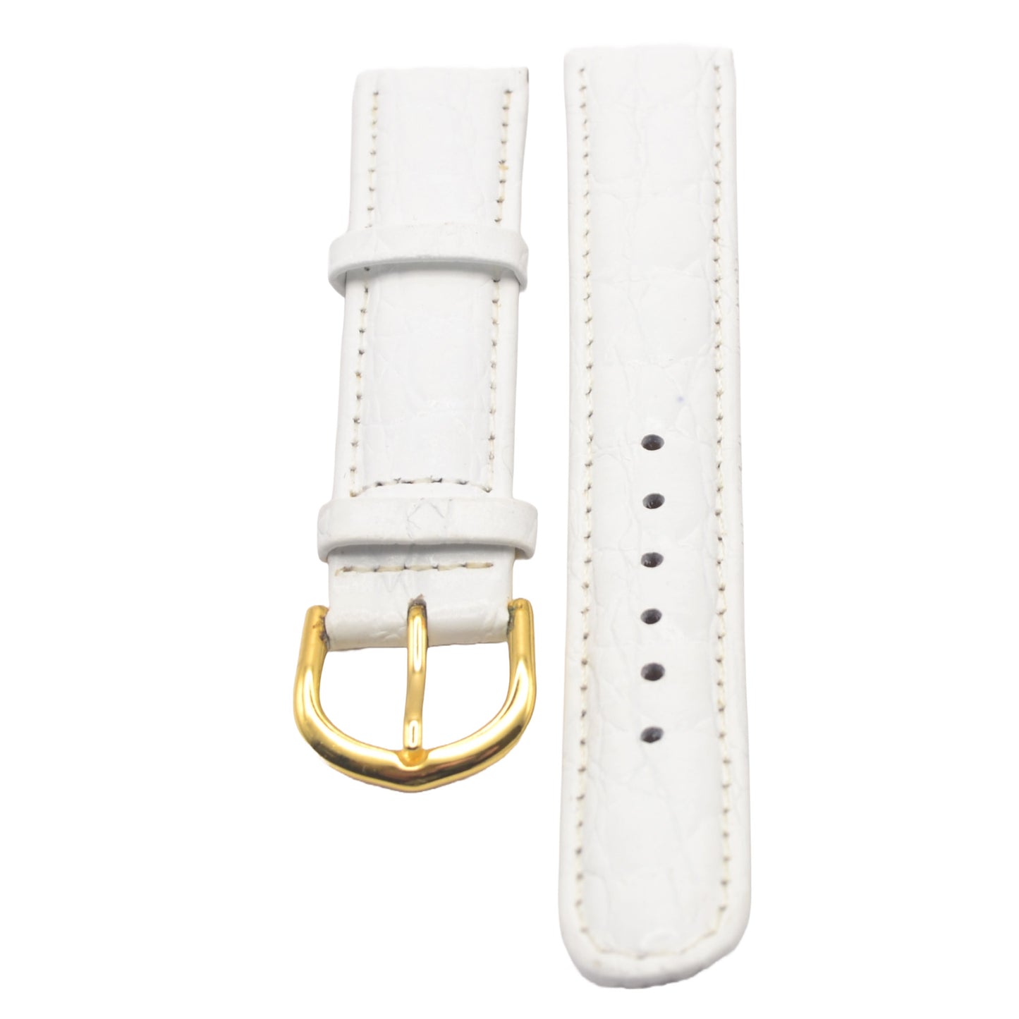 White leather padded watch strap, showing front and back - flat lay.