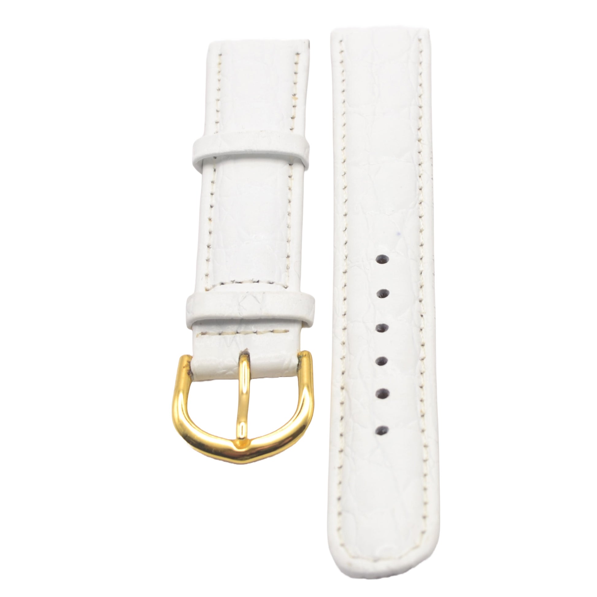 White leather padded watch strap, showing front and back - flat lay.