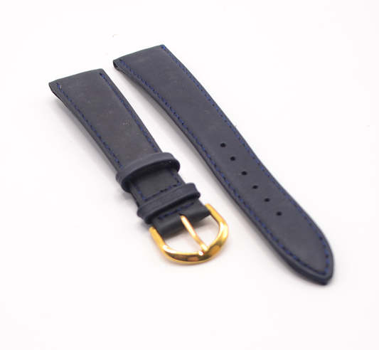 Dark Navy Blue Leather Watch Strap 20mm with Gold Buckle