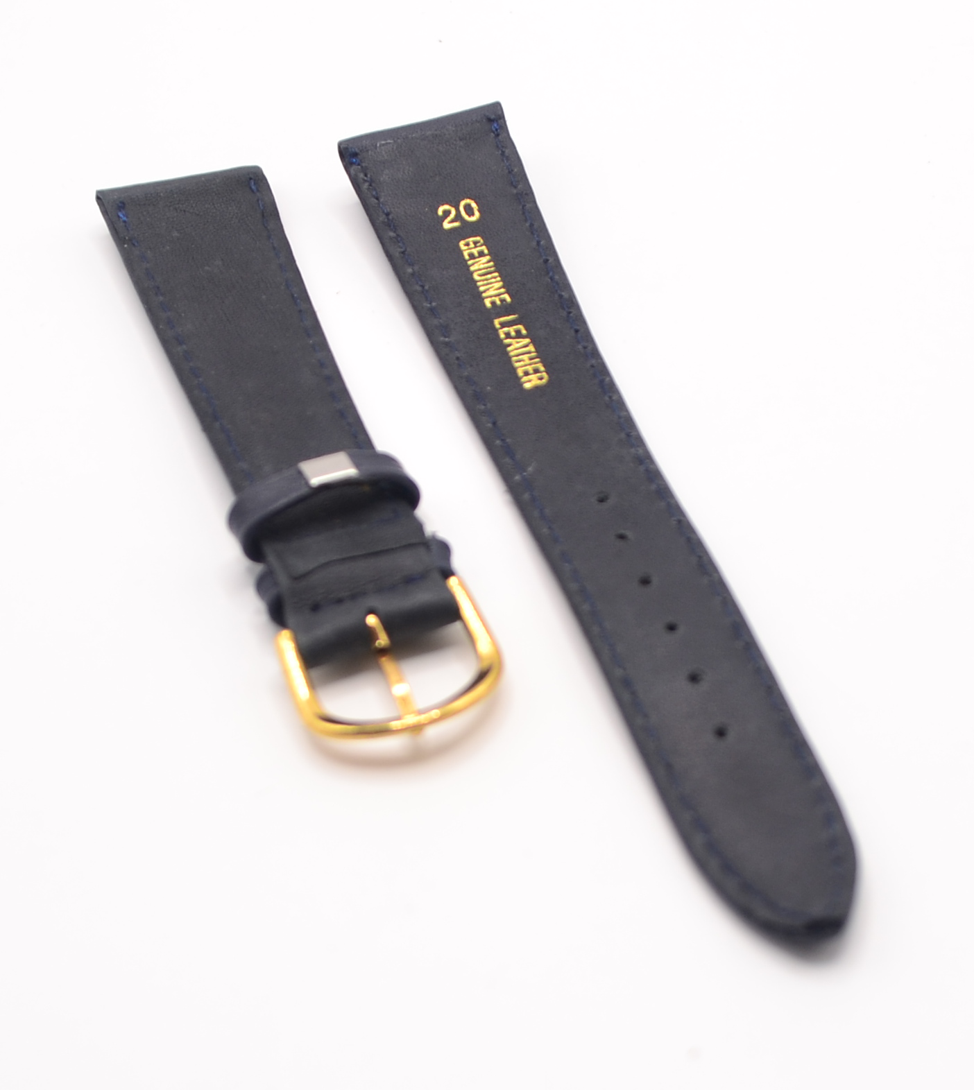 Dark Navy Blue Leather Watch Strap 20mm with Gold Buckle