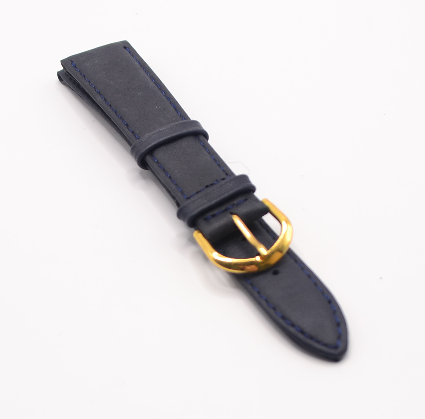 Dark Navy Blue Leather Watch Strap 20mm with Gold Buckle