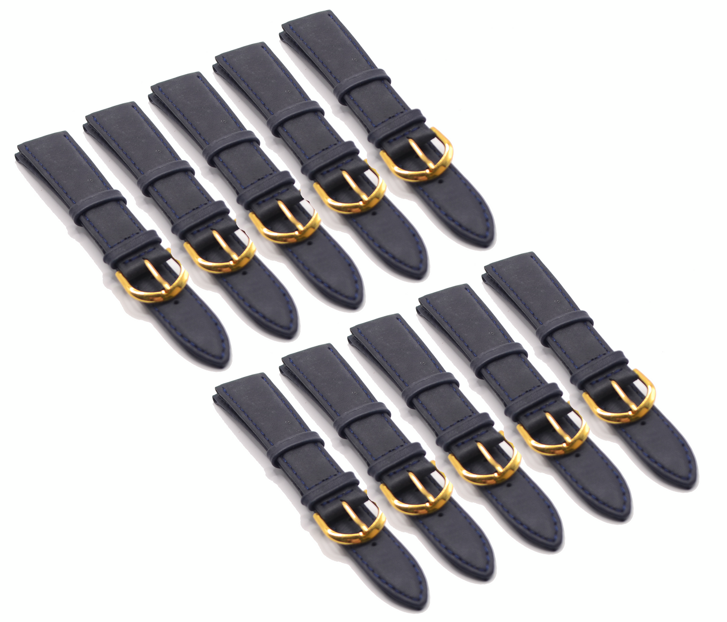 20mm Navy Blue Leather Watch Strap with Gold Buckle.