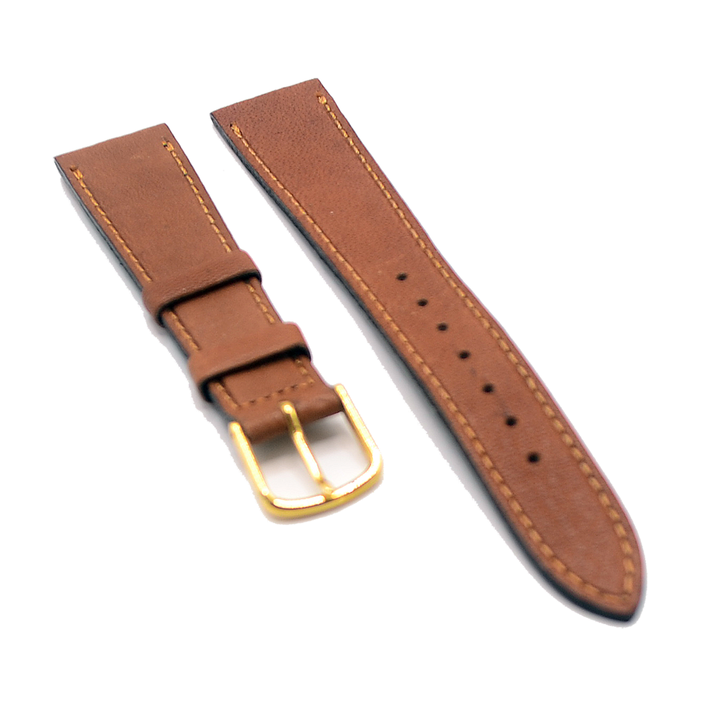 18mm Tan Brown Leather Watch Strap With Gold Buckle