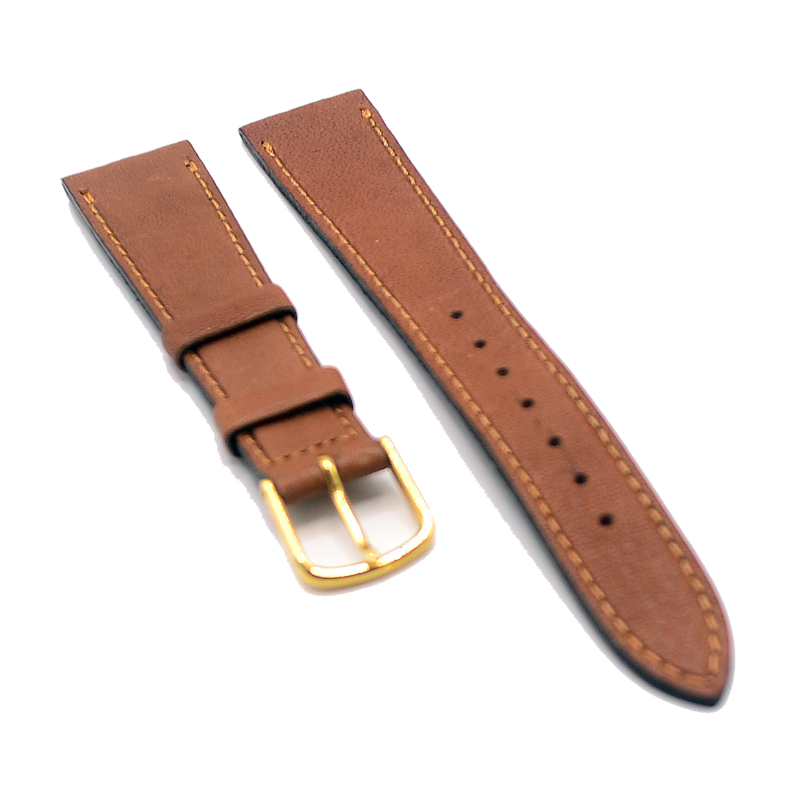 18mm Tan Brown Leather Watch Strap With Gold Buckle