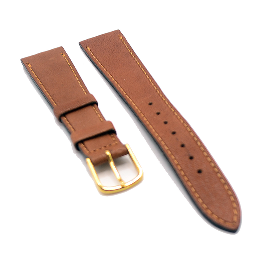 18mm Tan Brown Leather Watch Strap With Gold Buckle