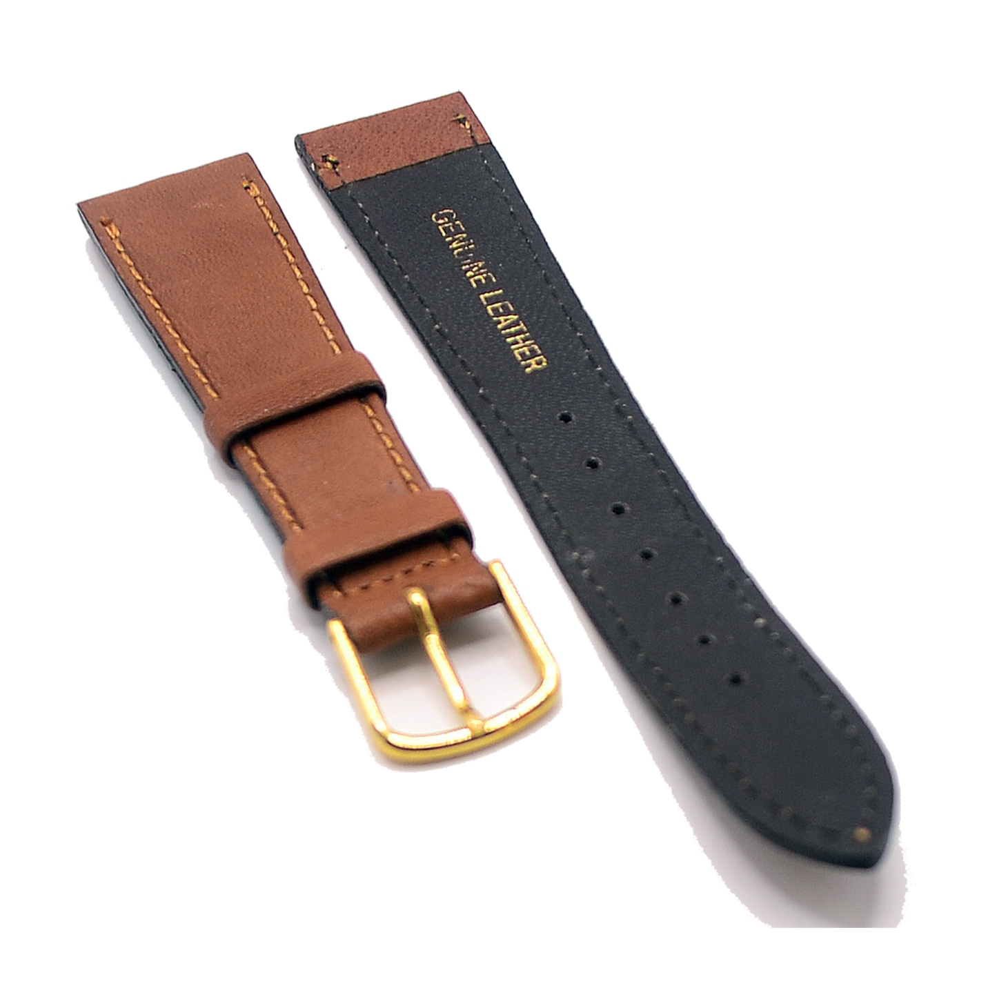 18mm Tan Brown Leather Watch Strap With Gold Buckle