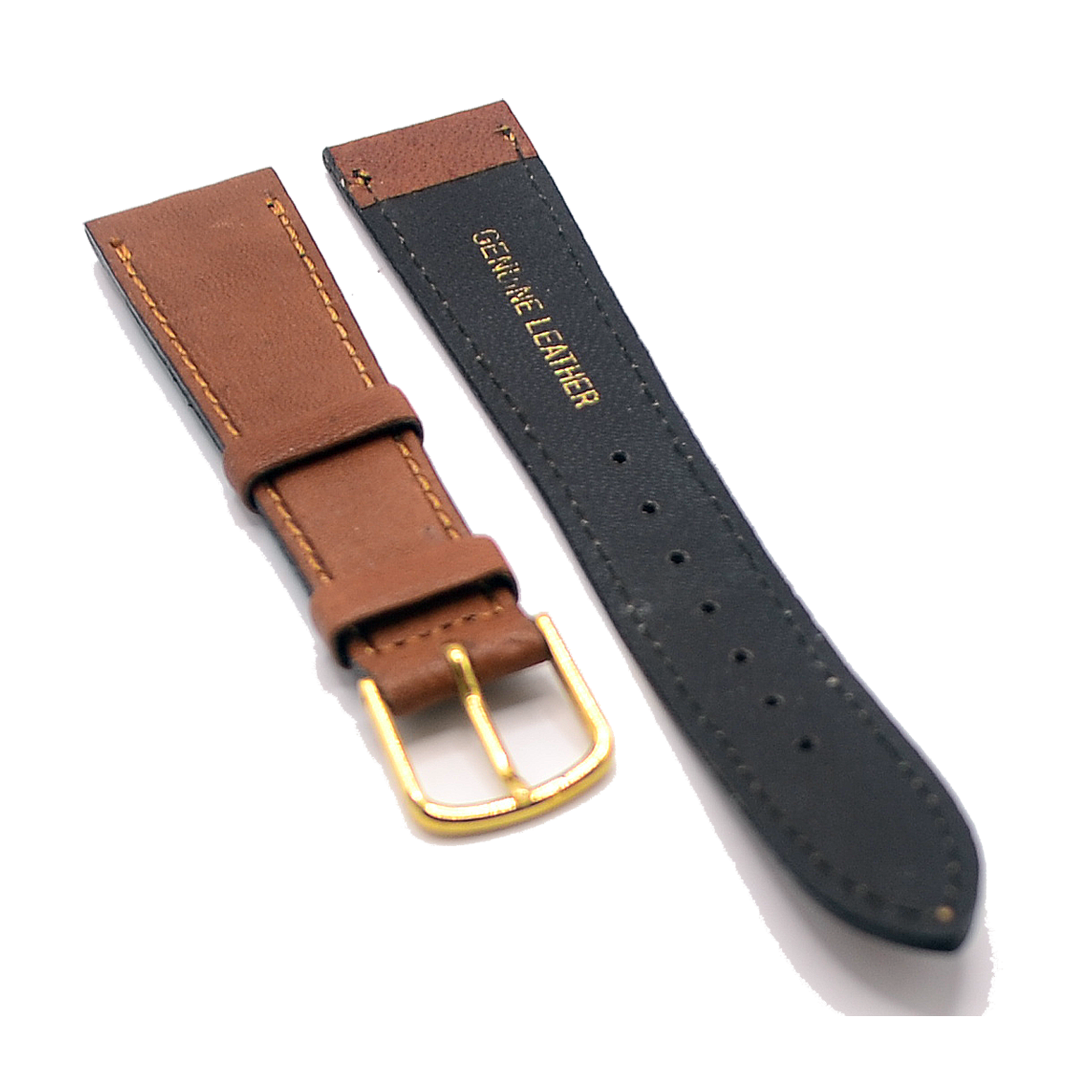 18mm Tan Brown Leather Watch Strap With Gold Buckle