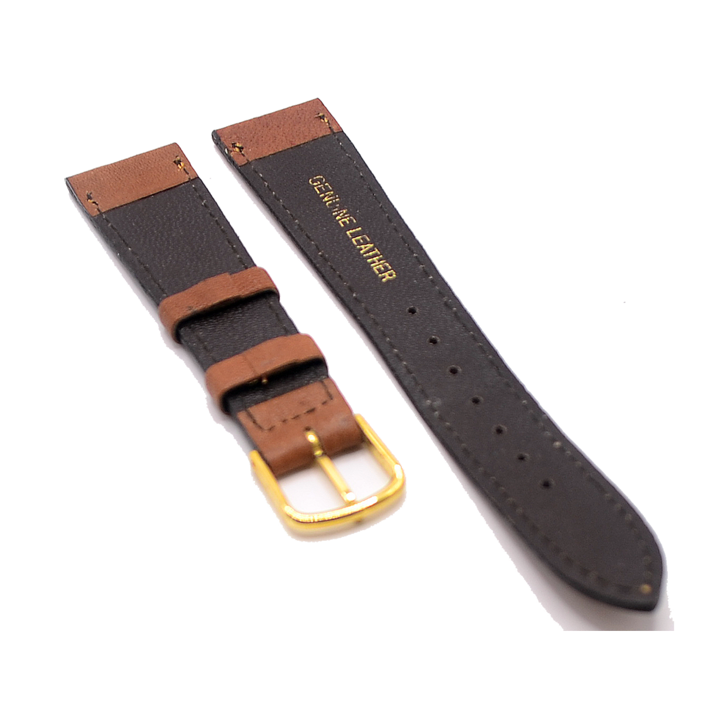 18mm Tan Brown Leather Watch Strap With Gold Buckle