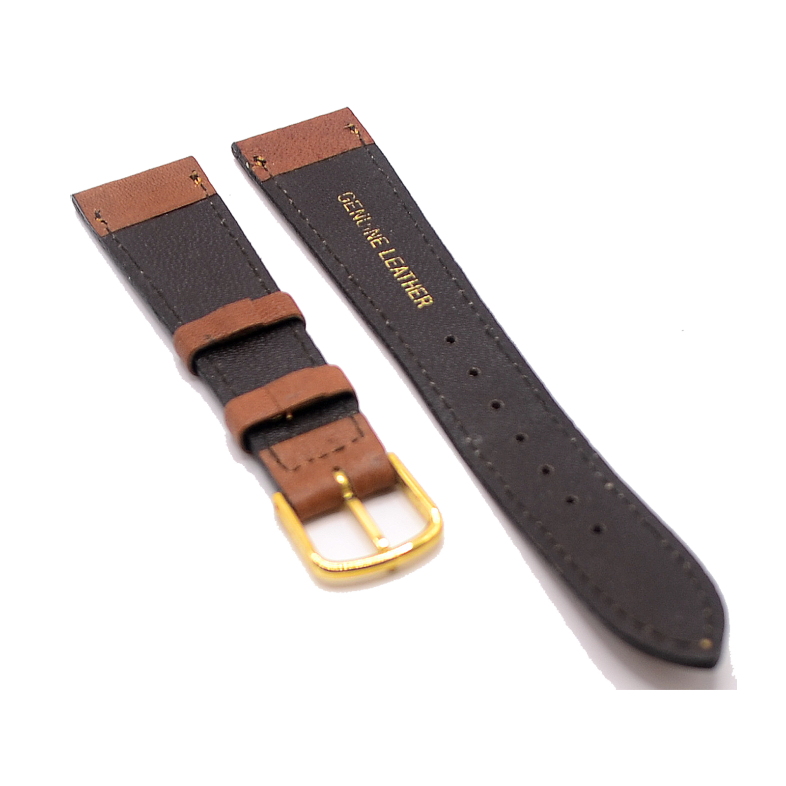 18mm Tan Brown Leather Watch Strap With Gold Buckle