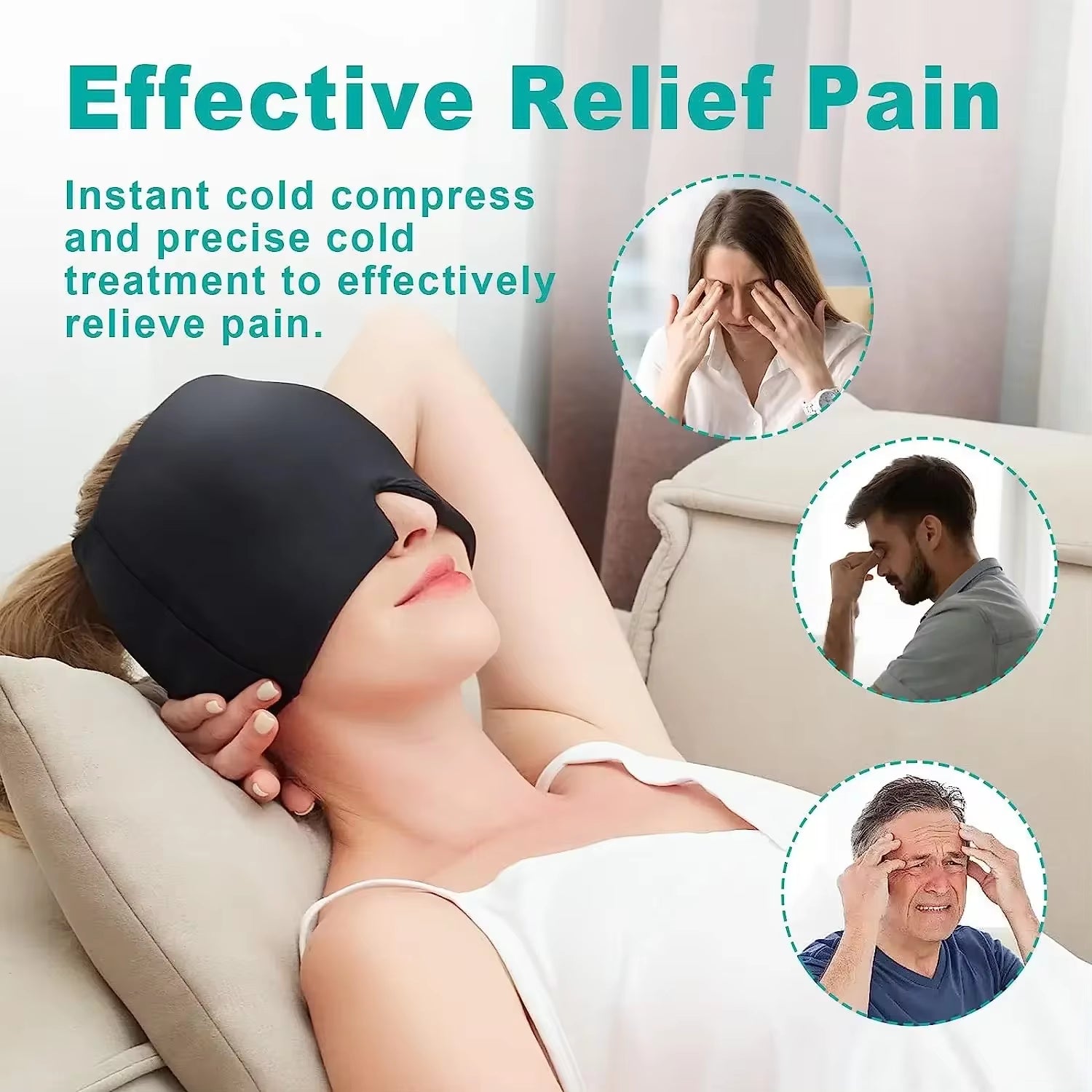 Migraine Relief Hat Hot Cold Therapy Ice Cap for Pain Relieve / Eye Mask