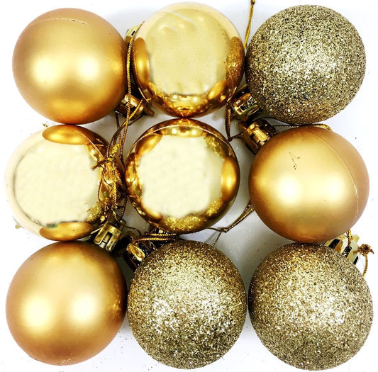 9Pcs Baubles Christmas Tree Decorations 40Mm Mat Shiny Glitter Baubles