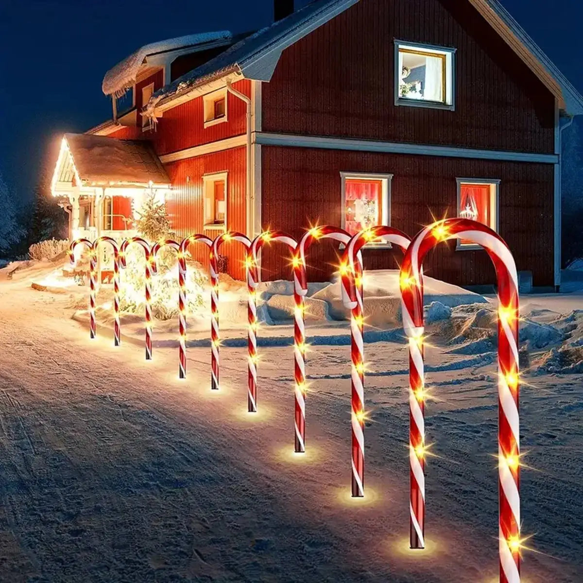 5Pcs/Set Solar Operated Christmas Candy Cane Pathway Markers Lights with Stakes for Xmas Outdoor Patio Garden Walkway Decoration