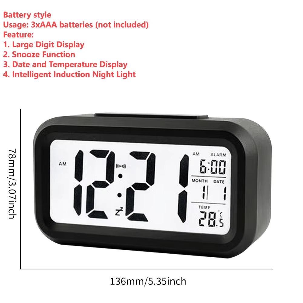 LED Digital Alarm Clock Snooze Function Clock and Temperature Display