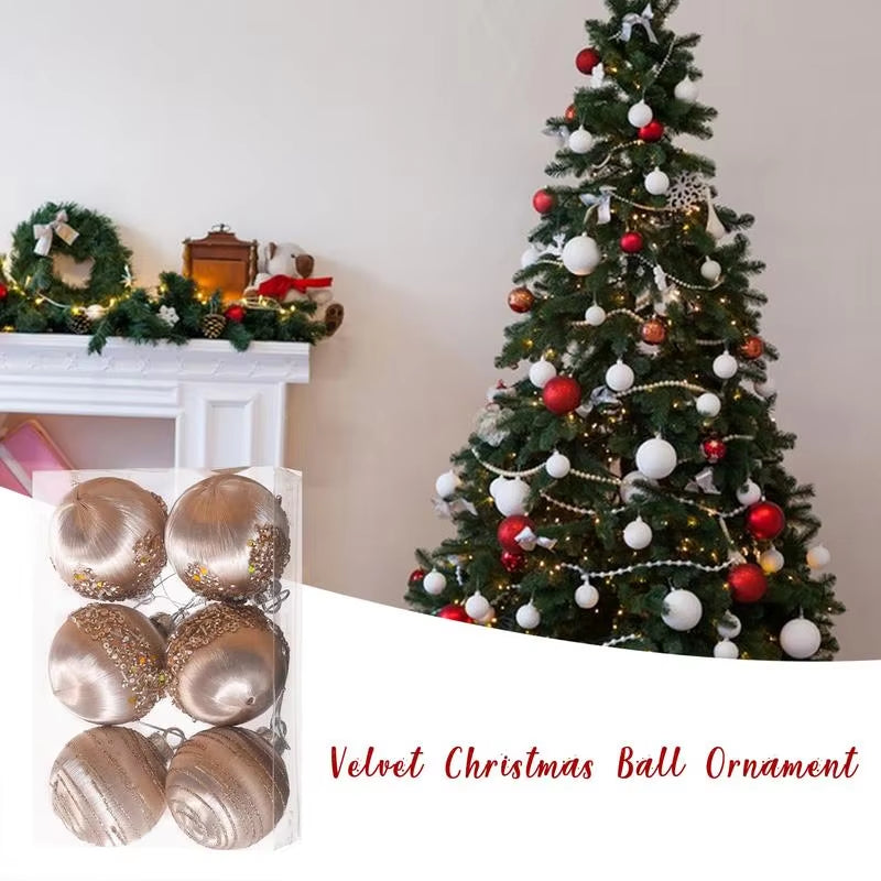 6Pcs Velvet Christmas Ball Ornaments Shatterproof Christmas Balls Velvet Christmas Tree Balls with Metal String for Home Party