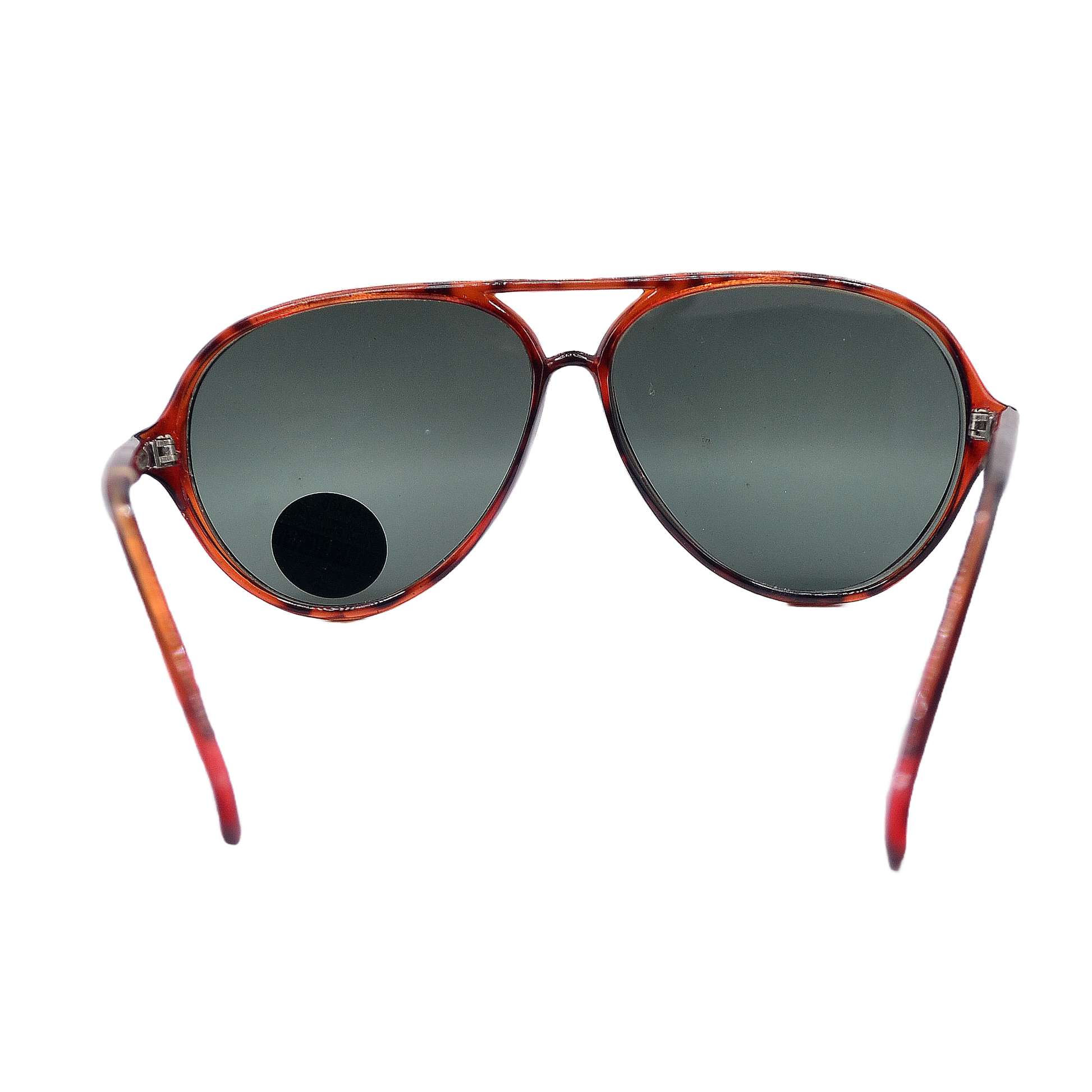 Front view of brown tortoiseshell sunglasses with green lenses. The image displays the symmetrical design and classic frame style, emphasizing the sunglasses' timeless elegance and suitability for various fashion styles.